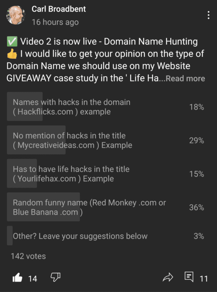 domain name hunting poll