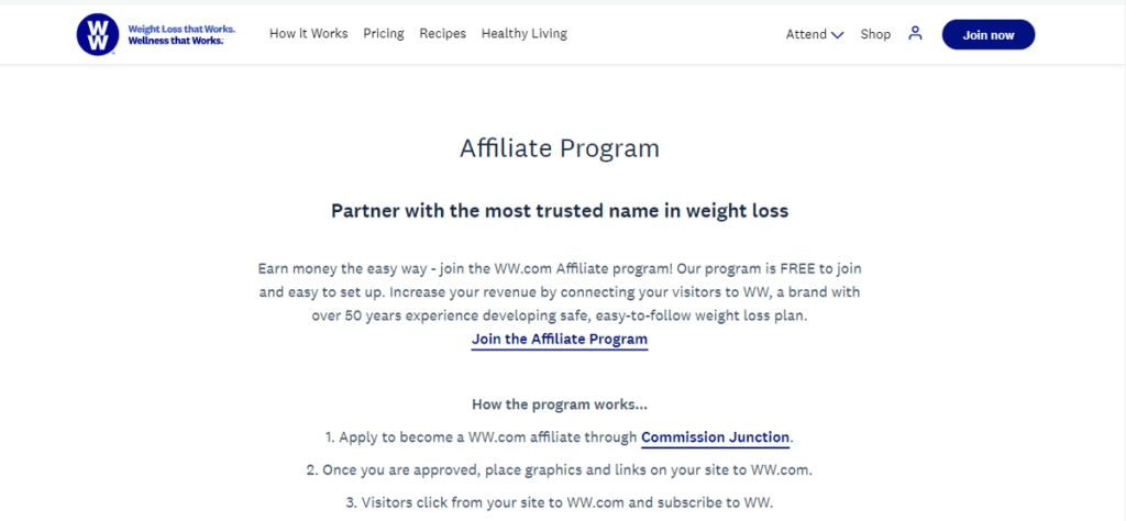 Weight Watchers  AFFILIATE PROGRAM